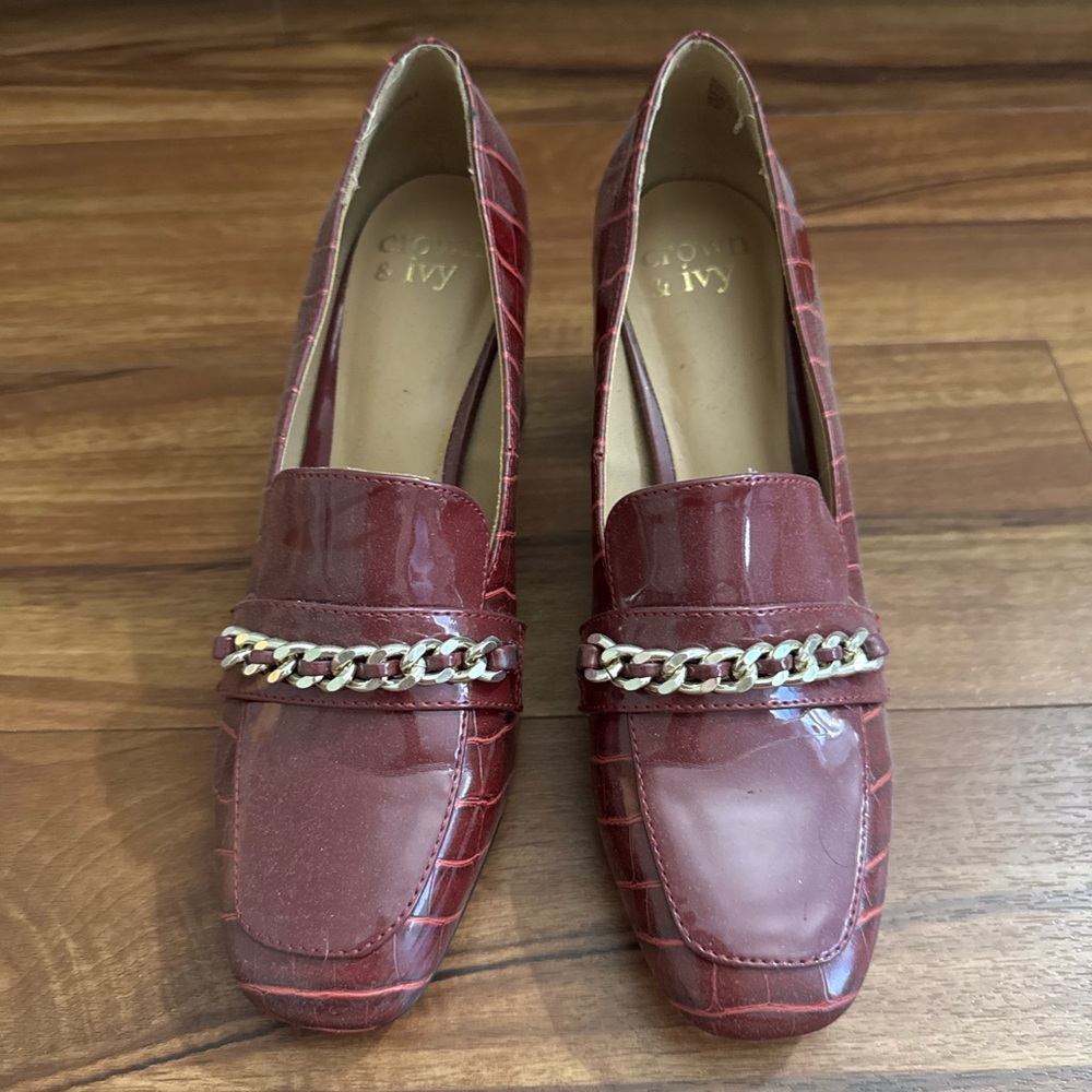 Women's Red Heeled Loafers